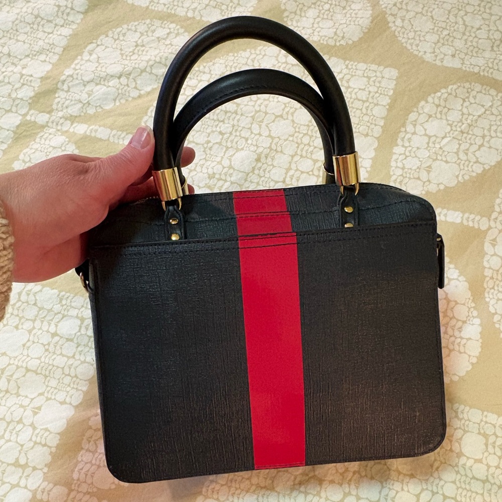 Orla Kiely High Shine Stripe Block Medium Navy and Red Handbag and  Wallet Set - Picture 3 of 13
